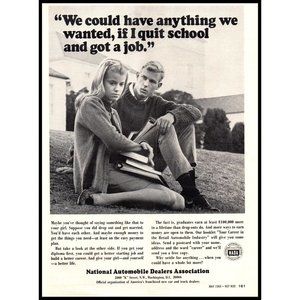 1969 NADA Car Salesman Recruiting Vintage Print Ad High School Sweethearts Photo